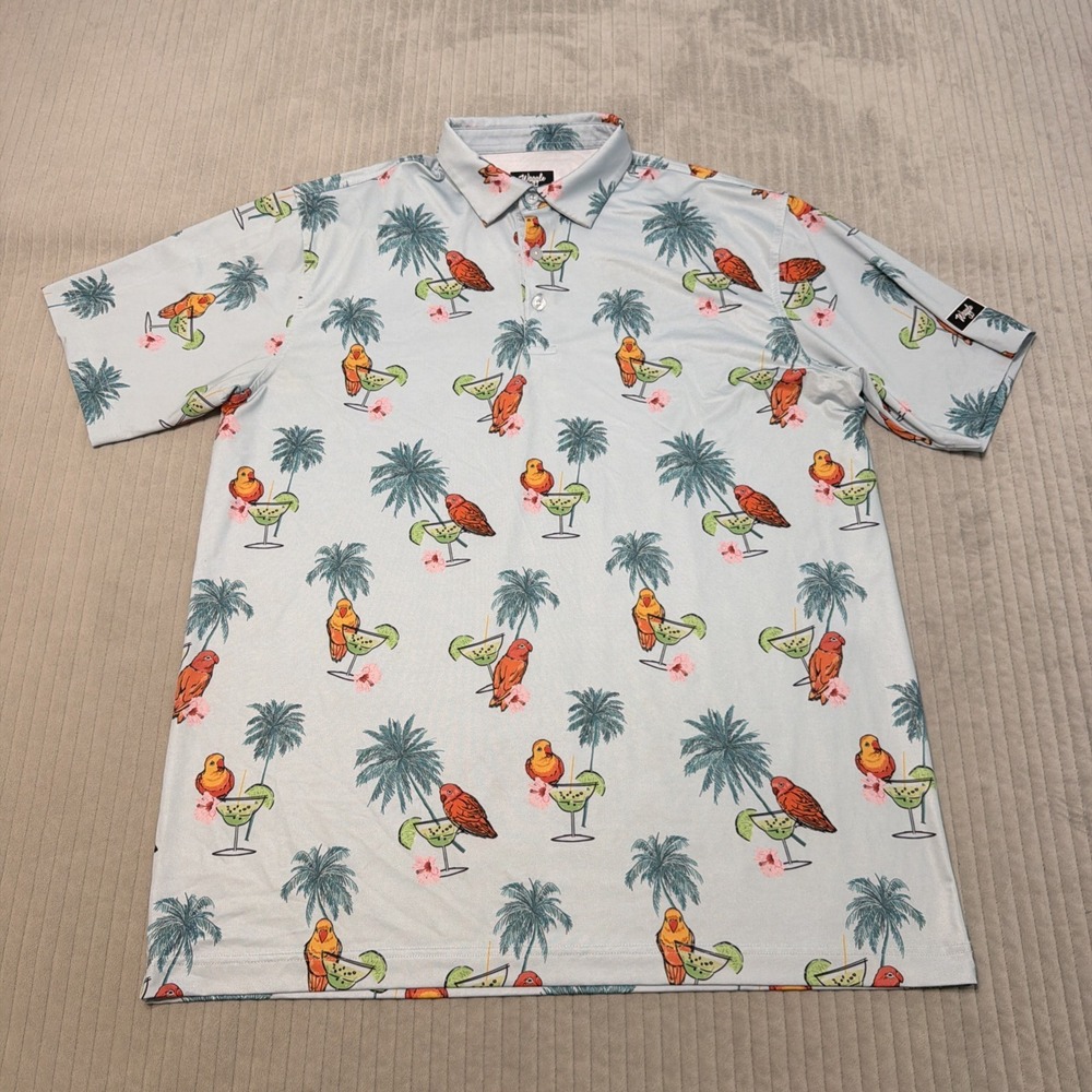 Waggle Golf Parrot Bay performance polo shirt XL tropical Athleisure birds